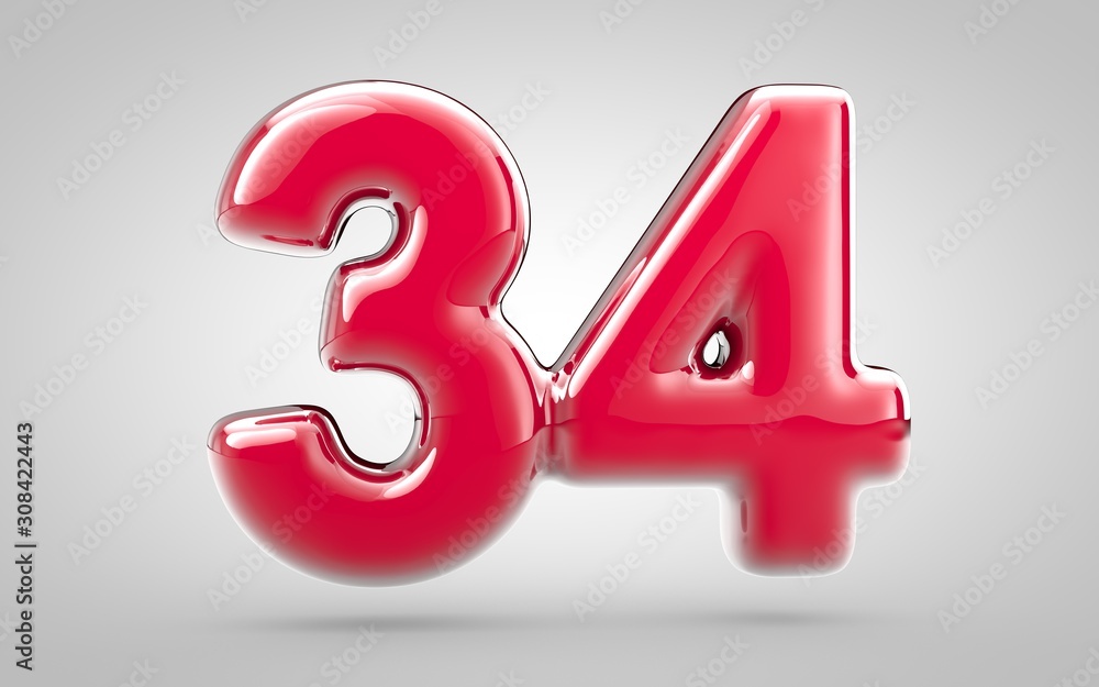 Pink nail polish 3d number 34 on white background Pink nail polish 3d number 34 on white background