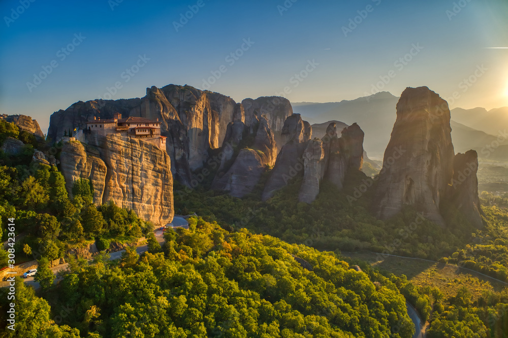 aerial view from the Monastery Rousanou in Meteora, Greece