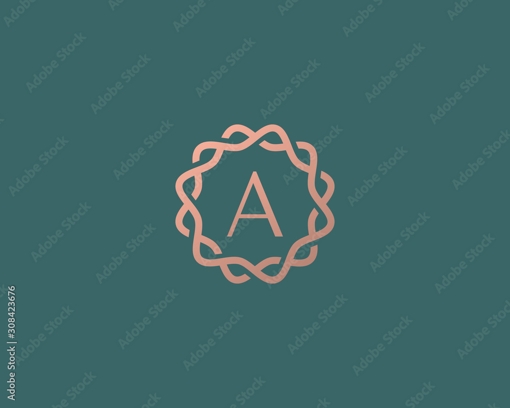 Abstract linear monogram letter A logo icon design modern minimal style illustration. Premium alphabet round wreath frame vector line emblem sign symbol mark logotype