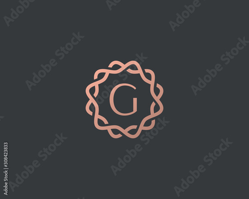 Abstract linear monogram letter G logo icon design modern minimal style illustration. Premium alphabet round wreath frame vector line emblem sign symbol mark logotype