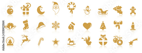 collection christmas icons with reflection