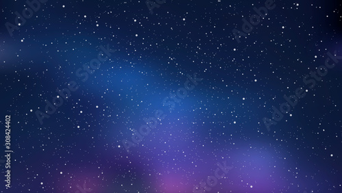 Night starry sky, blue shining space. Abstract background with stars, cosmos. Vector illustration for banner, brochure, web design © prostoira777