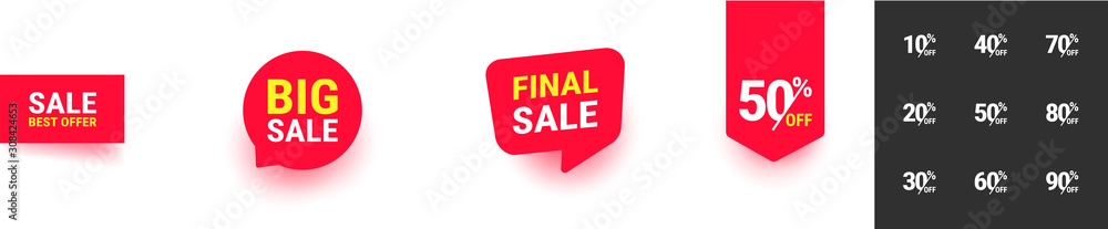 Sale, Best offer label set. Sale Discount Banner. Discount offer price tag collection. Special sale red message bubble. Vector Modern Illustration isolated on white Background Sale, Best offer label set. Sale Discount Banner. Discount offer price tag collection. Special sale red message bubble. Vector Modern Illustration isolated on white Background