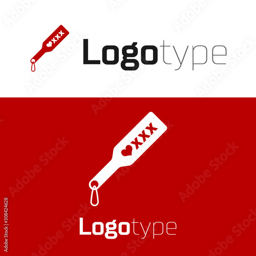 Red Spanking paddle icon isolated on white background. Fetish accessory. Sex toy for adult. Logo design template element. Vector Illustration