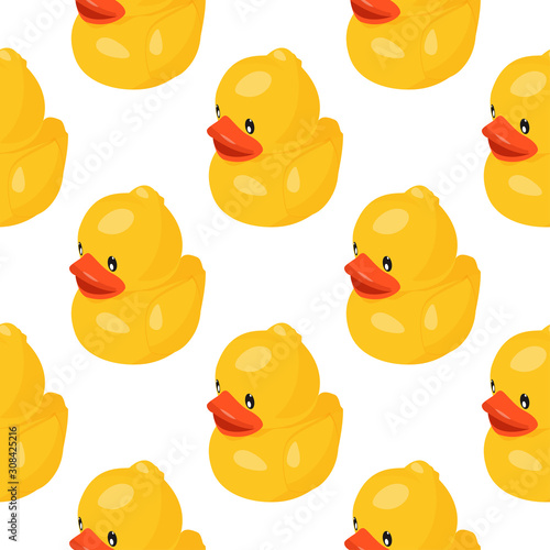 Yellow rubber duck seamless pattern. Fun kids background.