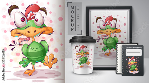 Bird with worm poster and merchandising