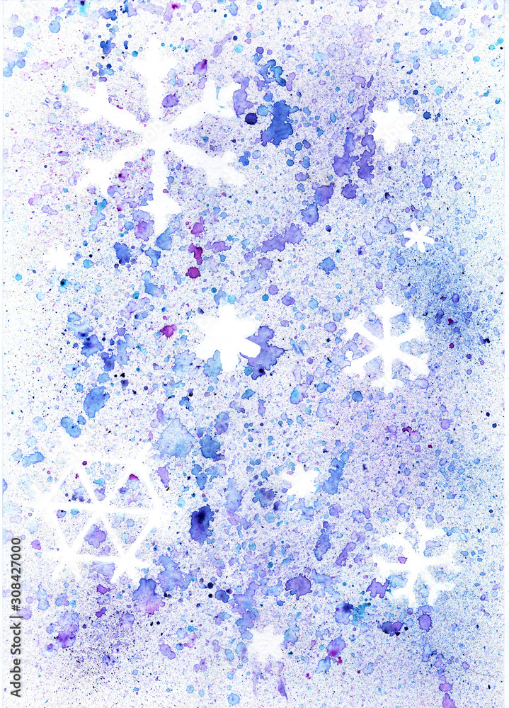 abstract watercolor background with white snowflakes abstract watercolor background with white snowflakes