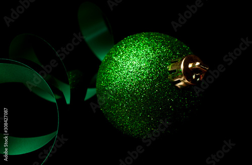 Bright Christmas ornament and ribbon