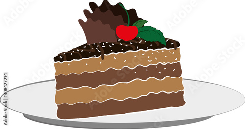 chocolate cream cake, cake with a pin on it, drawing illustration