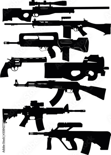gun illustration, modern gun illustration, vector pistol and rifle drawings