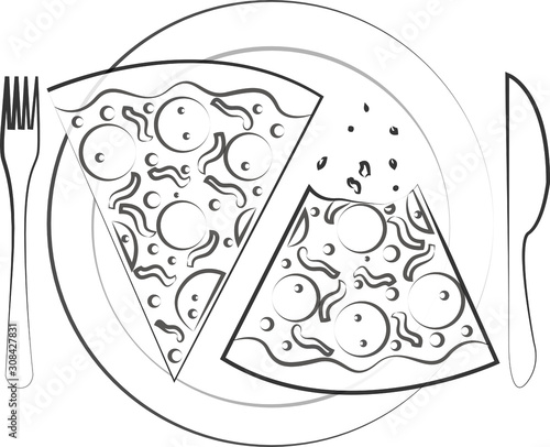 sliced ​​pizza vector sketch, illustration of sliced ​​mixed pizza