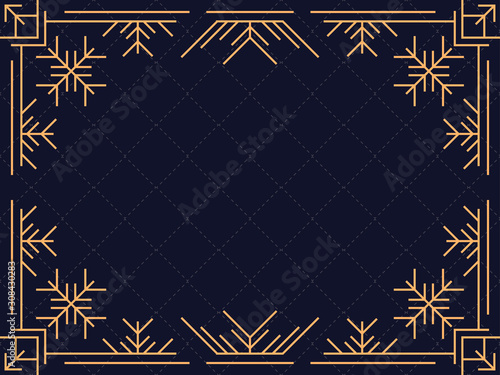 Art deco frame with snowflakes. Vintage linear border. Style of the 1920s and 1930s. Vector illustration