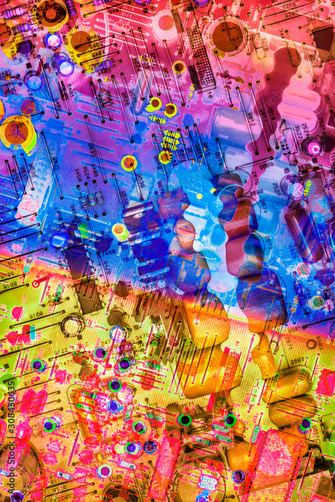 Fototapeta premium Electronic Microcircuit Motherboard Detail Multicolored Background