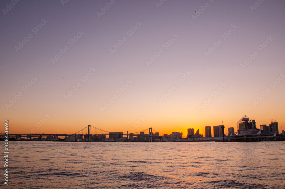 Tokyo Raibow bridge sunset, Japan