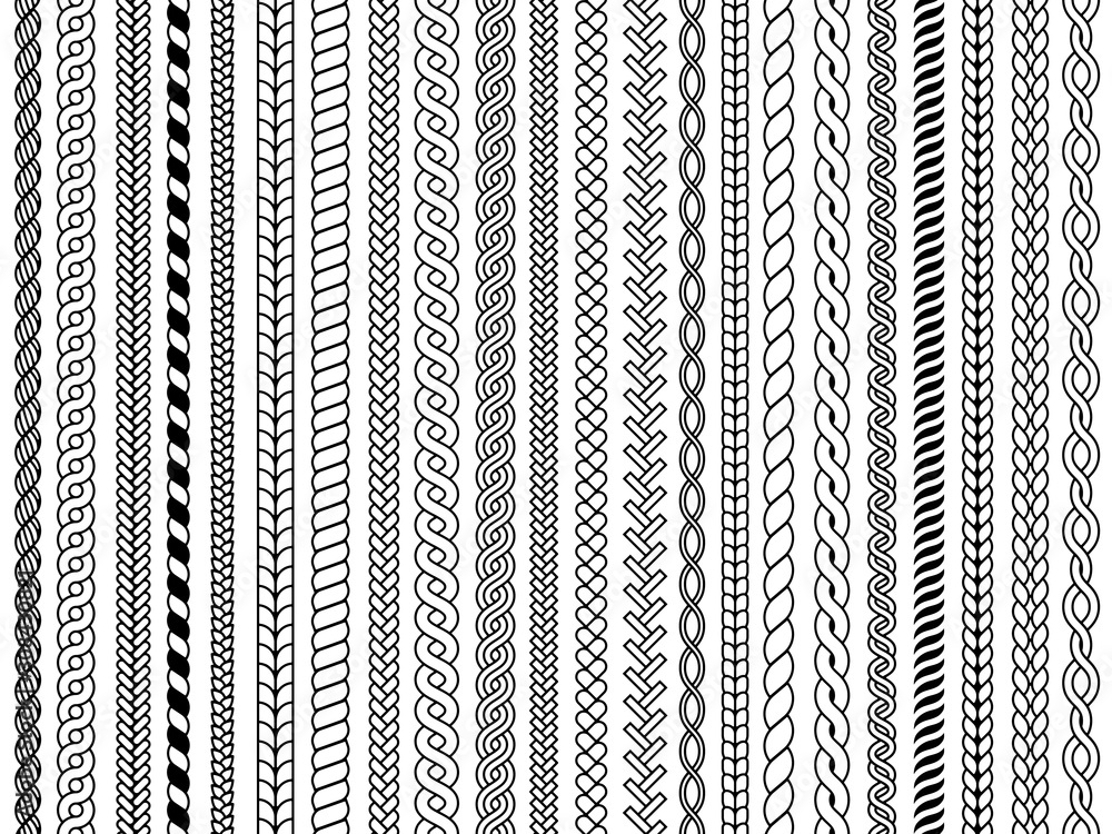 Plaits pattern. Ornamental braids knitting cable fashion textile structures graphic vector seamless illustrations. Pattern cable and knitwear, plait and braid - obrazy, fototapety, plakaty 