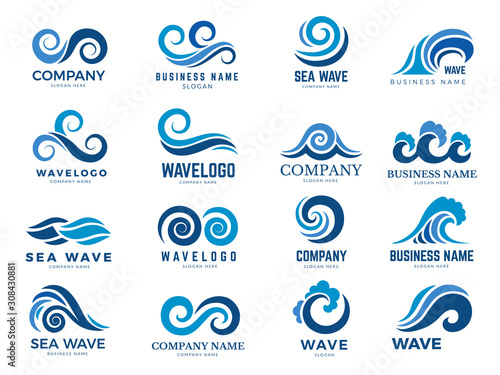 Wave logo. Graphic symbols of ocean or flowing sea water stylized for business identity vector. Illustration water wave logo for business emblem company photo