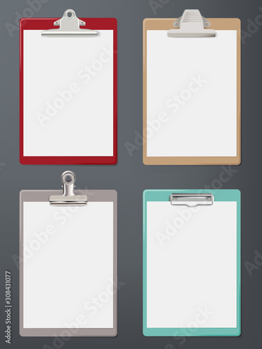 Clipboard realistic. Paper blank tablet office supplies sheet clipboard vector template. Clipboard for office work, empty pad page illustration