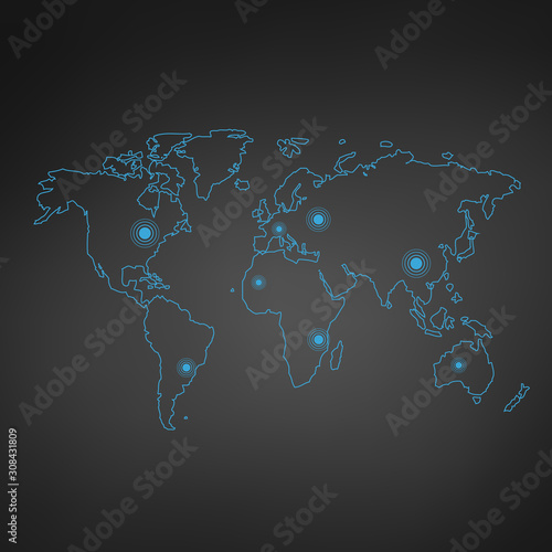 Blue thin line World map co...