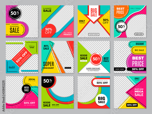 Social post template. Media fashion banners digital brochures marketing advertizing promo bundles vector set. Illustration headline advertising, offer trendy marketing poster