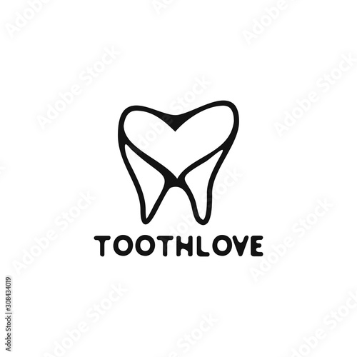 Illustration abstract love tooth for dental education logo vector design 