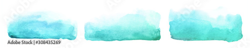 Collection of abstract watercolor blue green brush strokes.