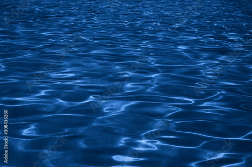 Water texture background representing the color of the year 2020 classic blue. Toned photo.