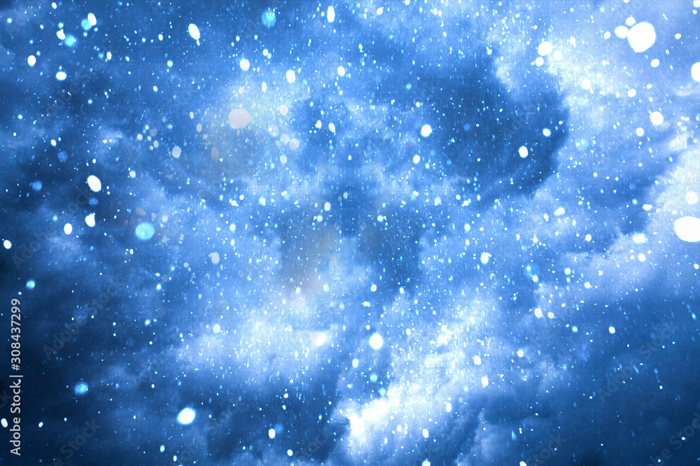 Winter sky and clouds with falling snow - obrazy, fototapety, plakaty 