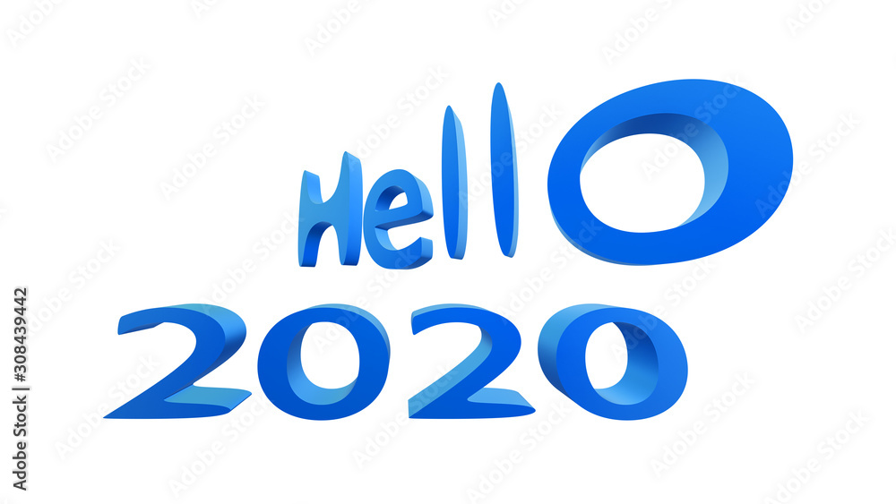 happy new year 2020, 3D ILLUSTRATION of 2020 hello blue color in isolated white background. 4k resolution happy new year 2020, 3D ILLUSTRATION of 2020 hello blue color in isolated white background. 4k resolution