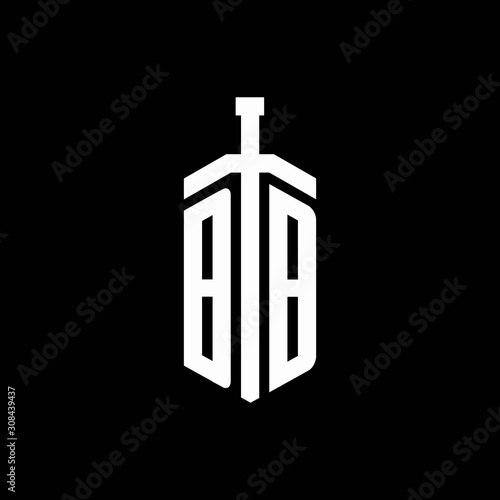 BB logo monogram with sword element ribbon design template