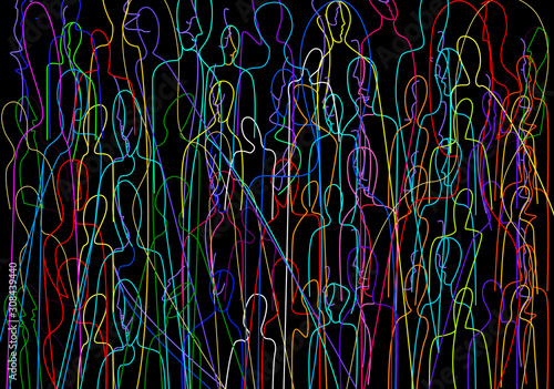 peoplenewmany people, crowd concept, color of inner world of each person,