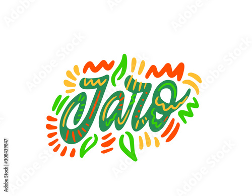 Jaro - Spring in Czech. Hand Lettering word. Handwritten modern brush typography sign. Greetings for icon, logo, badge, cards, poster, banner, tag. Colorful Vector illustration