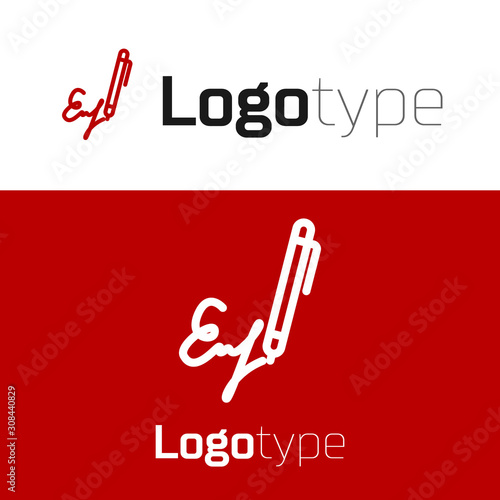 Red Signature line icon isolated on white background. Pen and undersign, underwrite, ratify symbol. Logo design template element. Vector Illustration