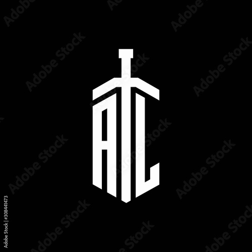 AL logo monogram with sword element ribbon design template