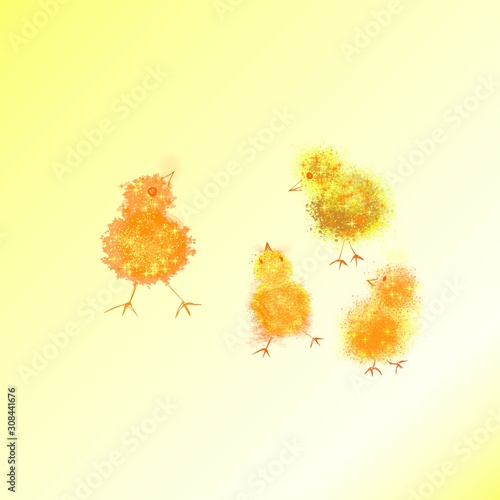 Easter sparkly chicks with space for copy