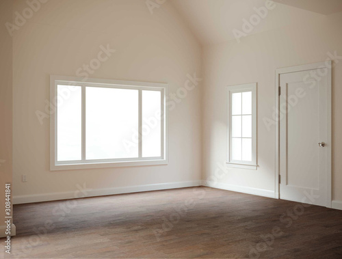Empty apartment realistic interior wooden floor and white walls. 3d rendering image