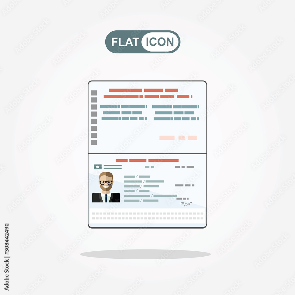 Passport with biometric data. Identification Document. Flat Vector Illustration Passport with biometric data. Identification Document. Flat Vector Illustration