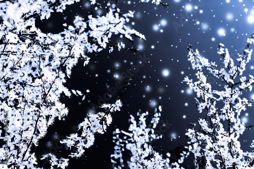 Canvas Print Christmas, New Years blue floral background, holiday card design, flower tree an