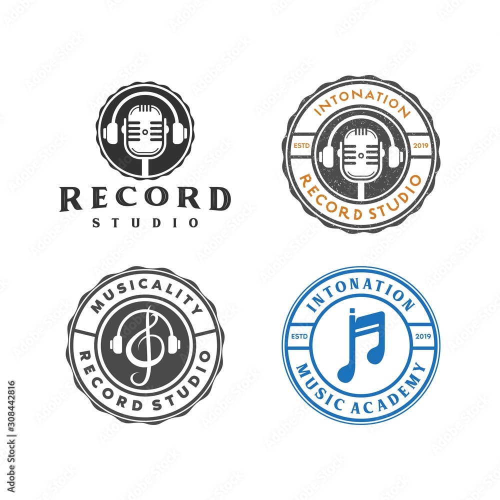 record studio and music logo, icon and vector
