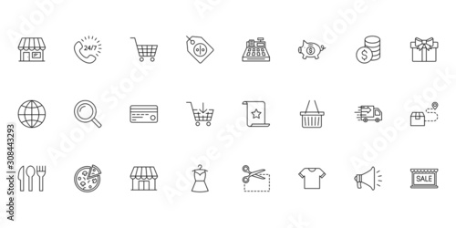 SHOPPING vs E-COMMERCE line thin icons set. Vector illustrations collection EPS10.