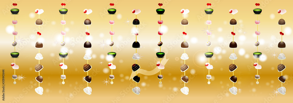 ハートと抹茶と和菓子とチョコレートのキラキラしたイラストチョコ色背景素材 Ilustracion De Stock Adobe Stock