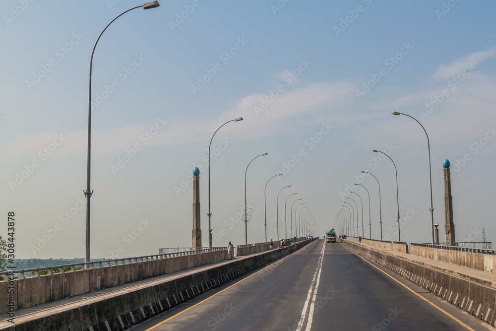 KHULNA, BANGLADESH - NOVEMBER 16, 2016: Traffic on Khan Jahan Ali Bridge over Rupsa River in Khulna, Bangladesh