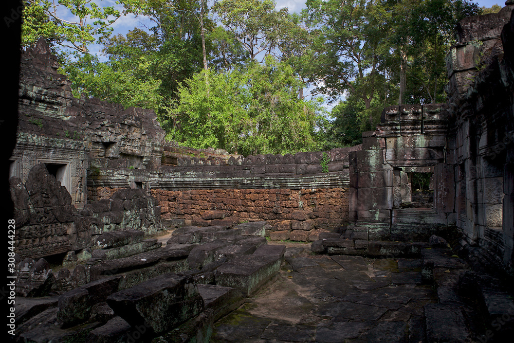 Inside the destroyed complexes in the Angkor Wat Archaeological Park, Siem Reap, Cambodia.