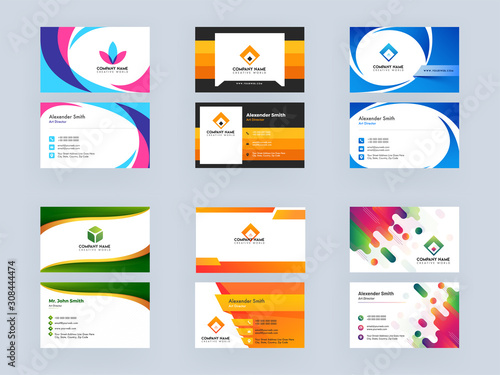 Abstract Business Card or Visiting Card Design Set in Front and Back View.