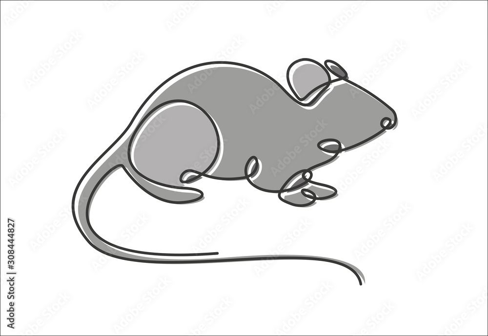 Rat year 2020.One single line drawing. 2020 year sign. Rat continuous line