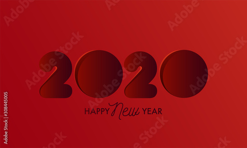 Paper Cut Style 2020 Text on Red Background for Happy New Year Celebration.