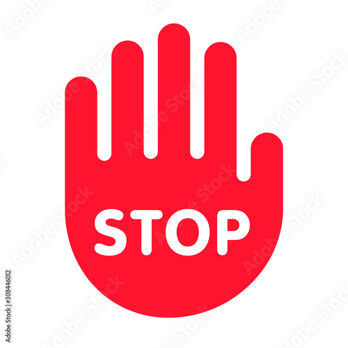 Isolated vector hand with STOP sign. Security, safety, danger label.