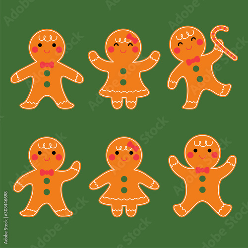 cute gingerbread boy and girl character set