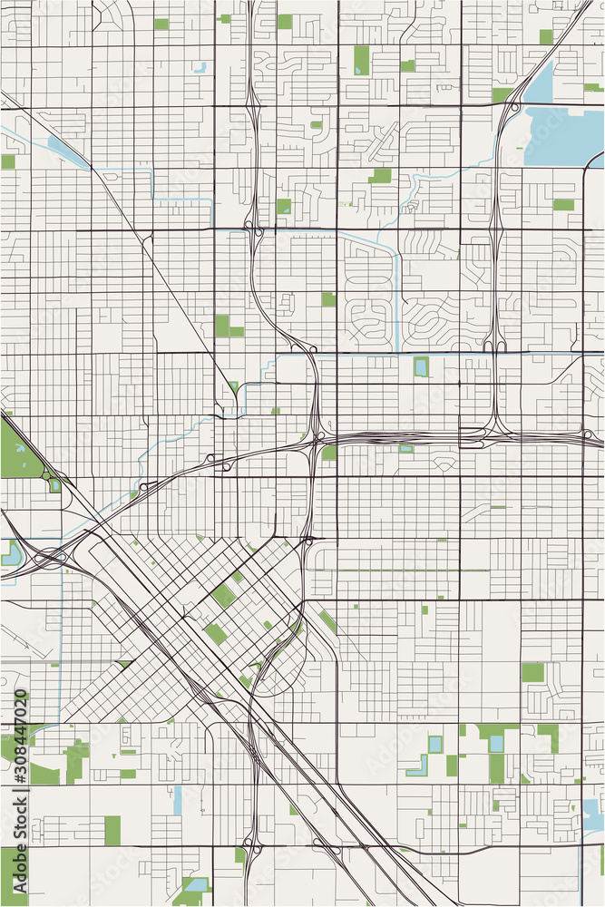 map of the city of Fresno, USA