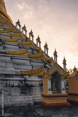 Mahazedi Pagoda at sunset - this is one of the most prominent Buddhist temples in Bago.