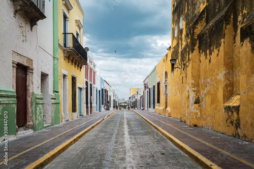 Brightly painted houses in Campeche, Mexico